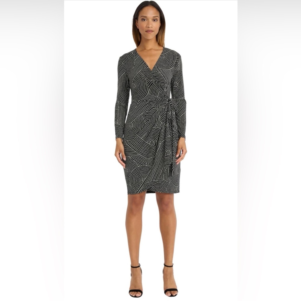 Maggy London Long Sleeve Knee-Length Wrap Women Dress